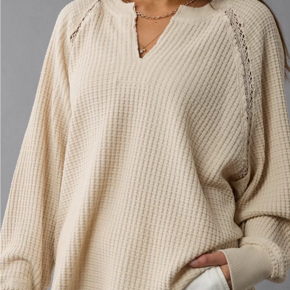 American Eagle Outfitters Cream Waffle Knit Top